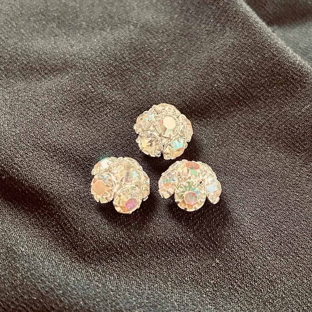 VTG Iridescent Rhinestone Buttons Set of 3 Wedding Formal Costume Sparkle